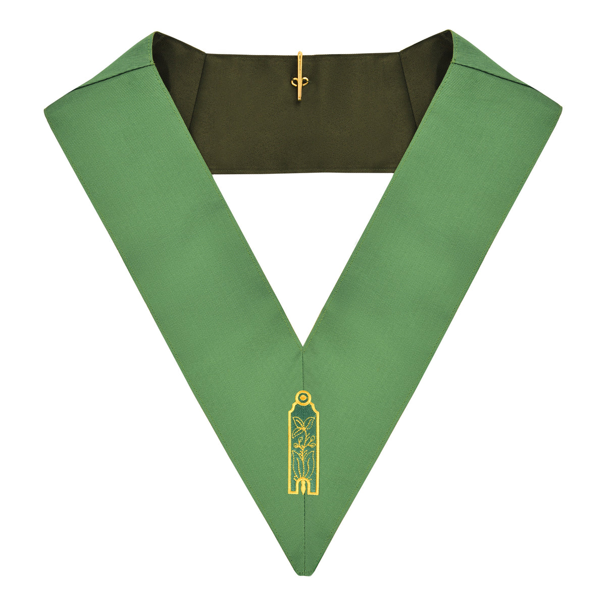 Junior Warden Cerneau Rite Officer Collar - Green Ribbon Machine Embroidery - Bricks Masons
