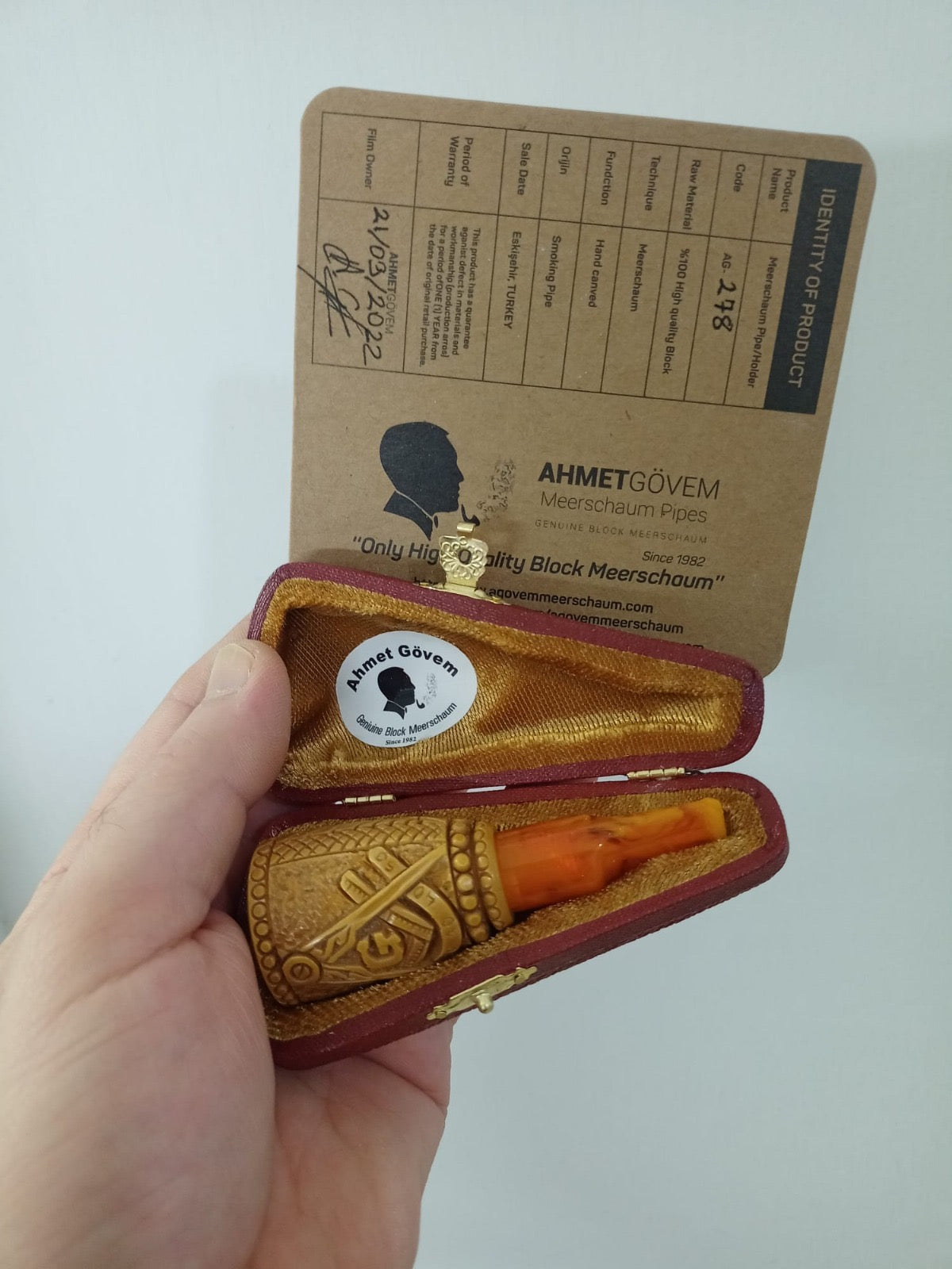 Master Mason Blue Lodge Cigar Holder - Dark Wood Square & Compass G - Bricks Masons