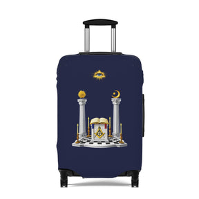 Master Mason Blue Lodge Luggage Cover - S&C G Altar Pillars & Eye On Checkered Floor
