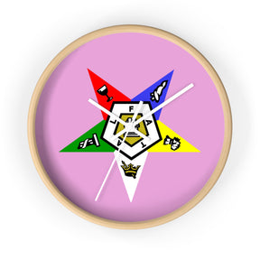 OES Clock - Classic Wood Frame with Star Emblem Design - Bricks Masons