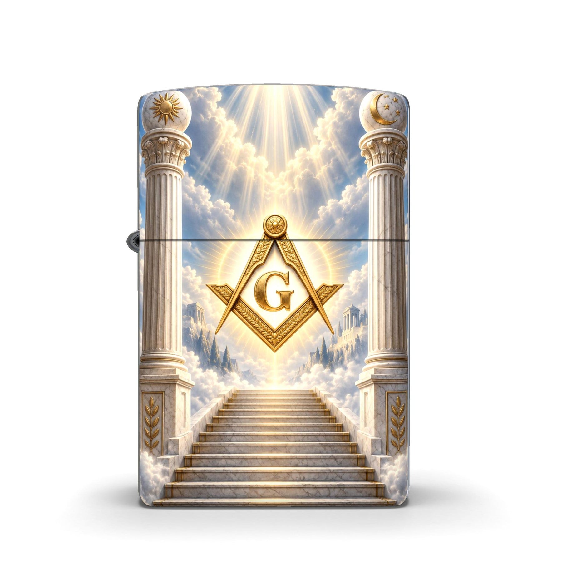 Master Mason Blue Lodge Lighter - Polished Chrome Celestial Masonic Crest Zippo®