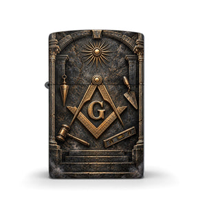 Master Mason Blue Lodge Lighter - Antique Brass Masonic Working Tools Zippo®