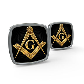 Master Mason Blue Lodge Cufflinks - Polished Silver With Gold Detailed Square & Compass G