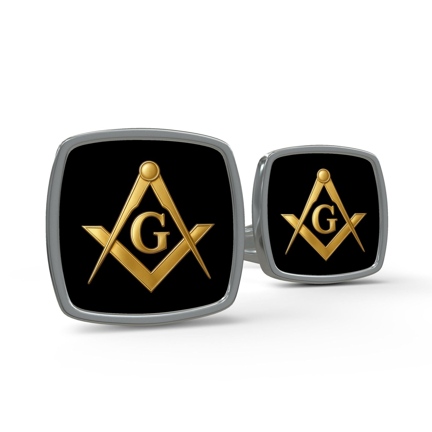 Master Mason Blue Lodge Cufflinks - Black & Gold Square And Compass With G