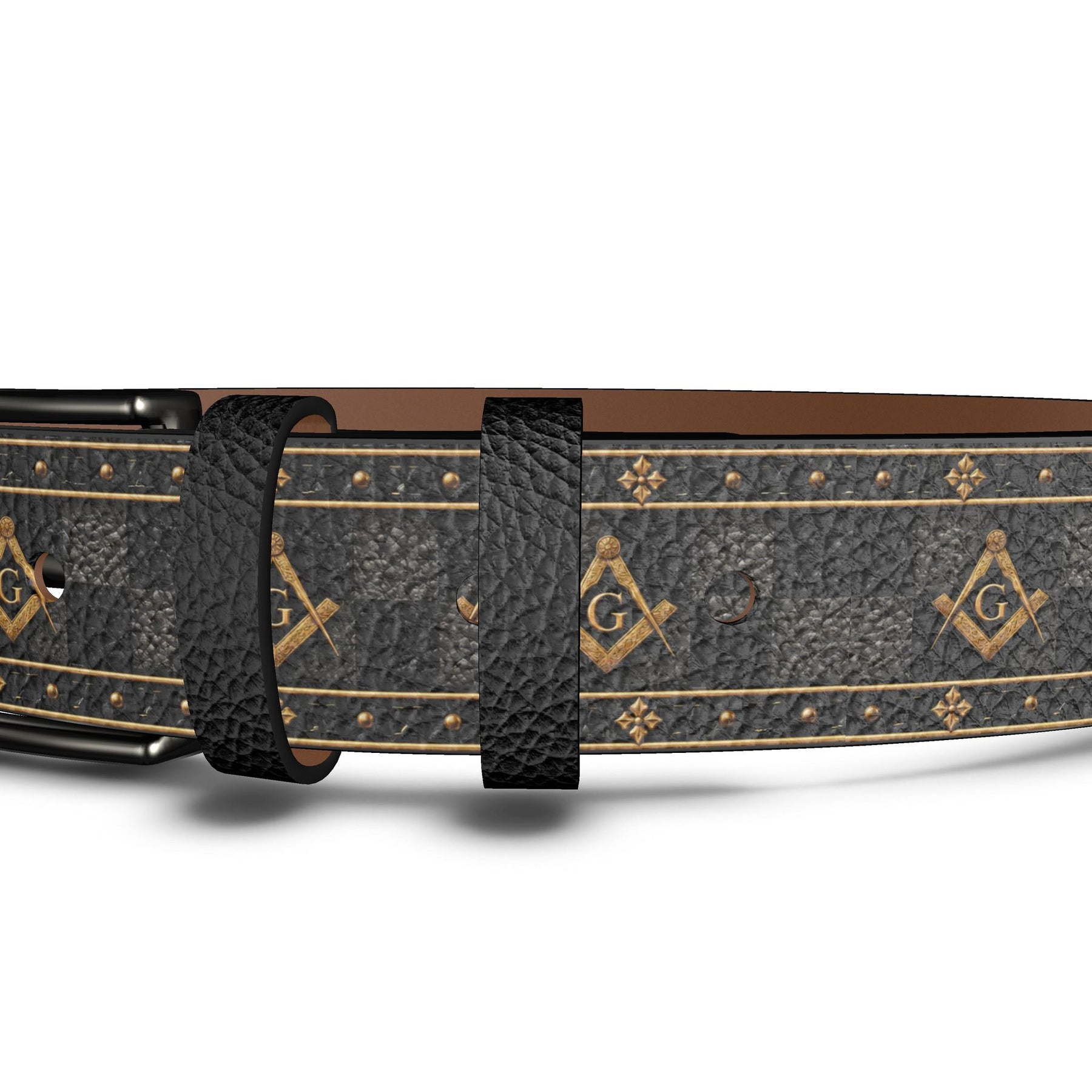 Master Mason Blue Lodge Belt - Genuine Leather Checkered Floor With Square & Compass G