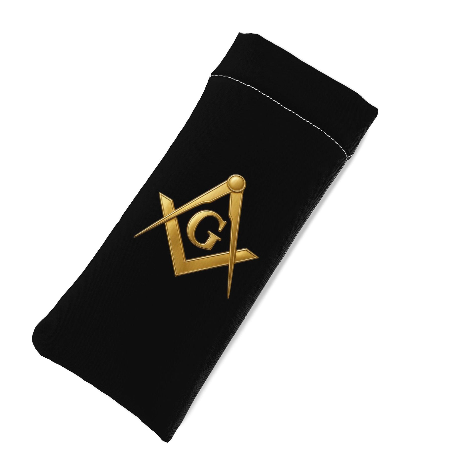 Master Mason Blue Lodge Glasses Case - Black Neoprene With Gold Square & Compass G