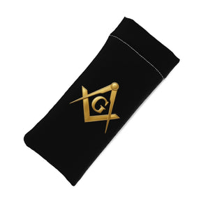 Master Mason Blue Lodge Glasses Case - Black Neoprene With Gold Square & Compass G