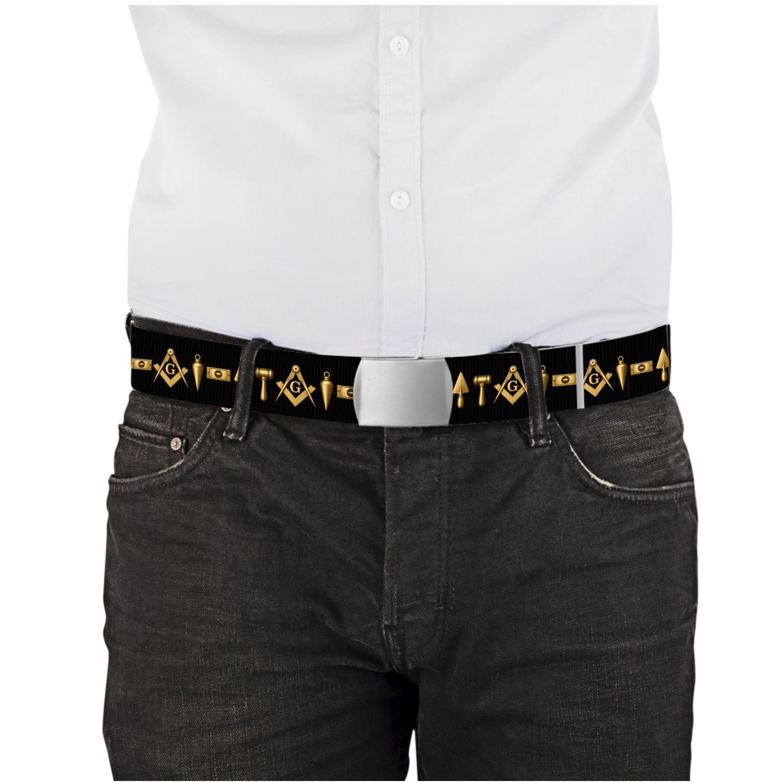 Master Mason Blue Lodge Belt - Black Webbing Fabric With Working Masonic Tools