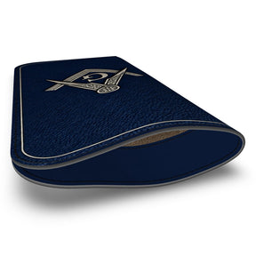 Master Mason Blue Lodge Glasses Case - Blue Nappa Leather With Silver Square & Compass G