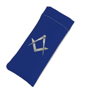 Master Mason Blue Lodge Glasses Case - Blue Soft Neoprene With Silver Square & Compass