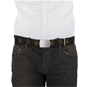 Master Mason Blue Lodge Belt - Black Webbing Checkered Floor With Square & Compass