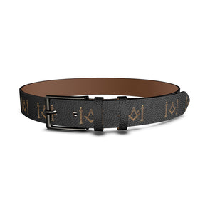 Master Mason Blue Lodge Belt - Genuine Leather Gold Square & Compass With Pillars