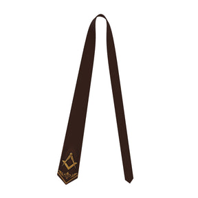 Master Mason Blue Lodge Necktie - Brown Premium Satin With Gold Square & Compass - Bricks Masons