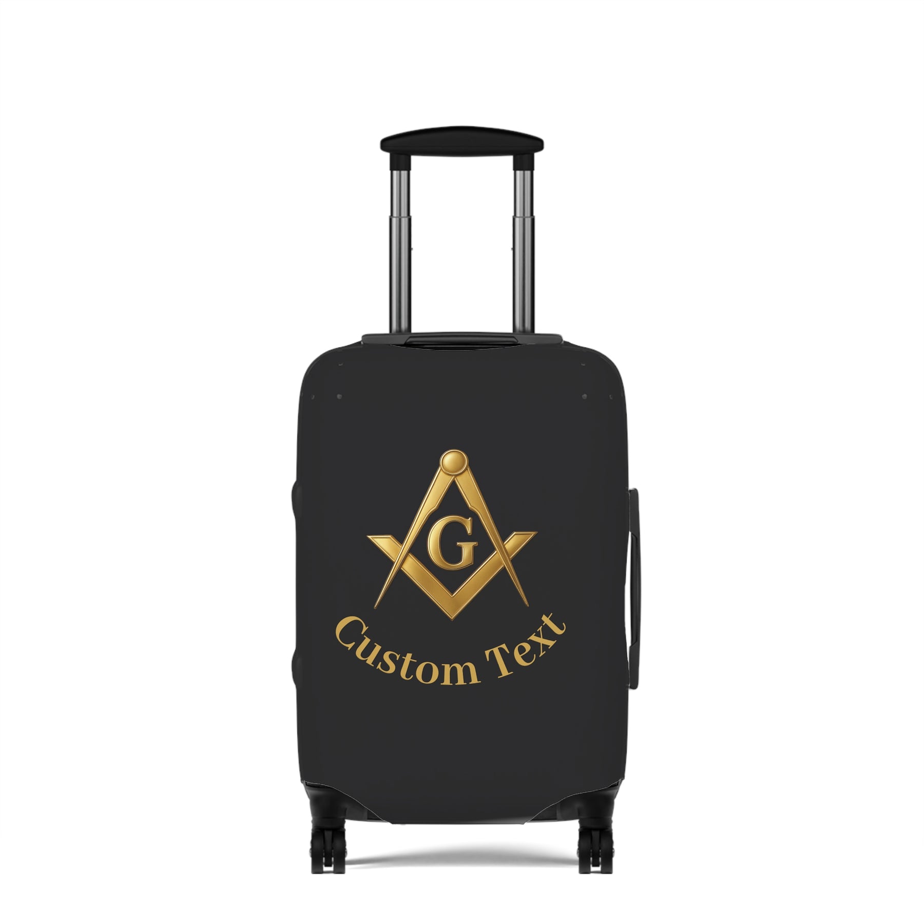 Master Mason Blue Lodge Luggage Cover - Gold Square & Compass G with Custom Text