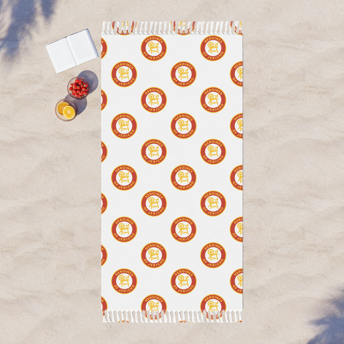 Heroines of Jericho Towel - White Polyester With Knotted Tassels Beach Cloth - Bricks Masons