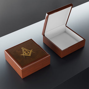 Master Mason Blue Lodge Jewelry Box - Gold Square & Compasses with G Emblem