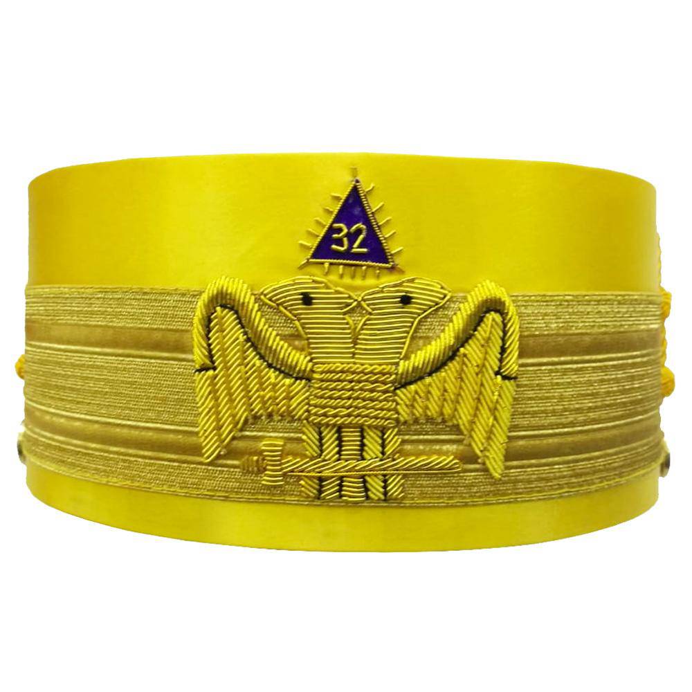 32nd Degree Scottish Rite Crown Cap - Yellow Bullion Hand Embroidery