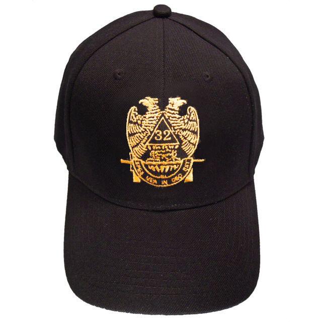 32nd Degree Baseball Cap - Wings Down Black Cotton Fabric - Bricks Masons