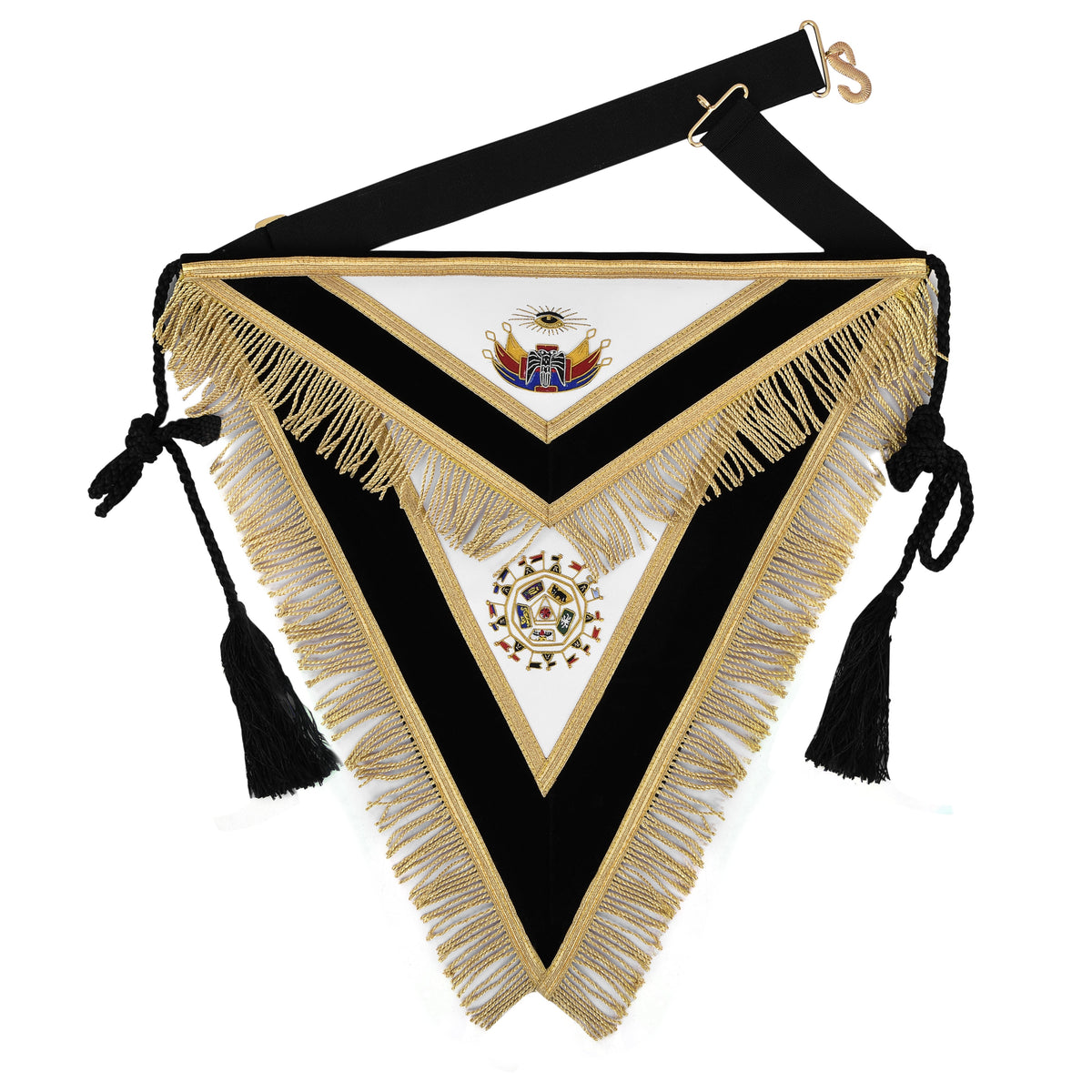 32nd Degree Scottish Rite Apron - Black Velvet Hand Embroidery With Tassels - Bricks Masons