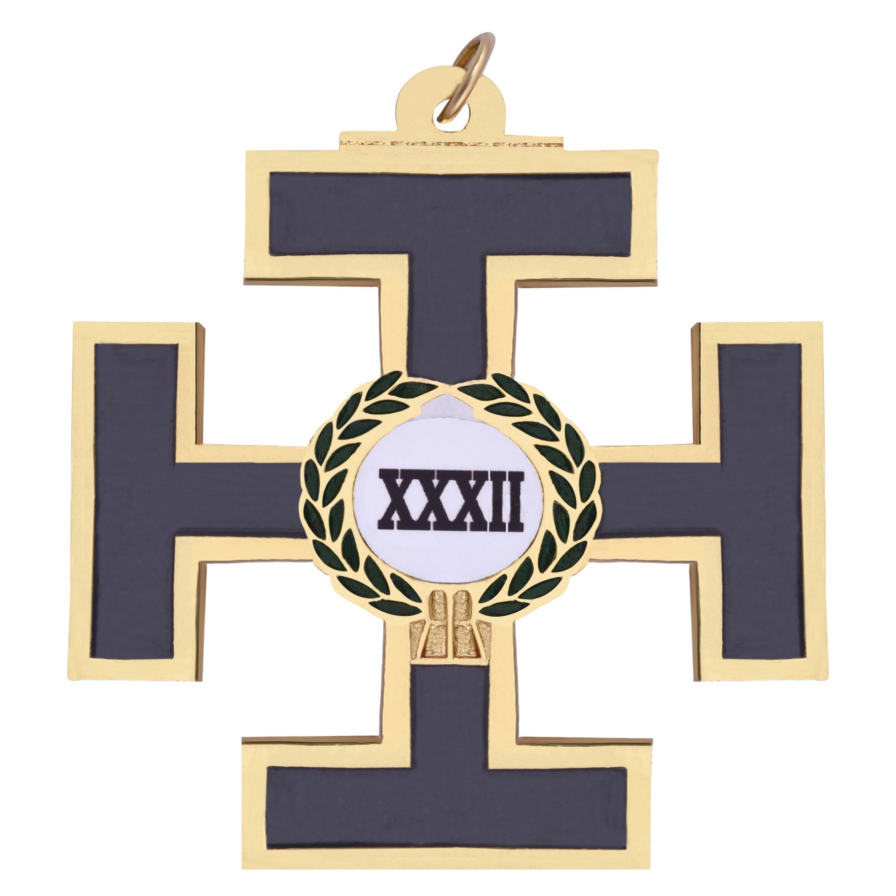 32nd Degree Scottish Rite Collar Jewel - Gold Plated With Green Wreath