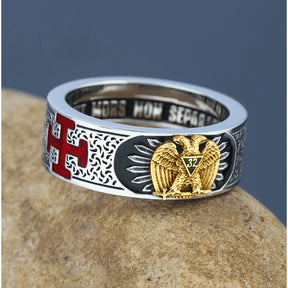 Anillo del 32.º Grado del Rito Escocés - Plata de ley 925/Águila de oro auténtico de 14 k
