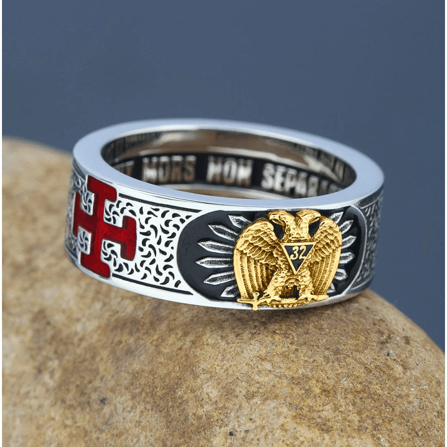 Anillo del 32.º Grado del Rito Escocés - Plata de ley 925/Águila de oro auténtico de 14 k