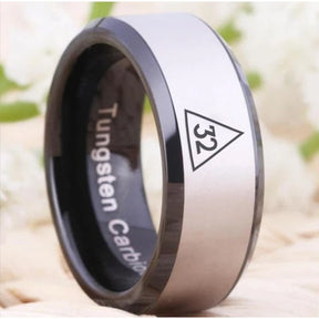 Ring des 32. Grades des Schottischen Ritus – Schwarzer, abgeschrägter Wolframring, personalisierbar