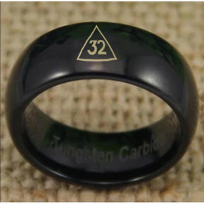 32nd Degree Scottish Rite Ring - Black Dome Tungsten Personalizable