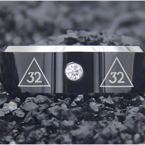 Ring des 32. Grades des Schottischen Ritus – Schwarzsilberner Ring mit abgeschrägter Kante und Zirkonia-Stein