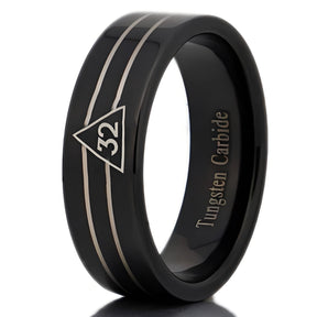 32nd Degree Scottish Rite Ring - Black Tungsten Personalizable