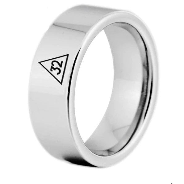 Ring des 32. Grades des Schottischen Ritus – Silberfarbener, pfeifenförmiger Wolframring, personalisierbar