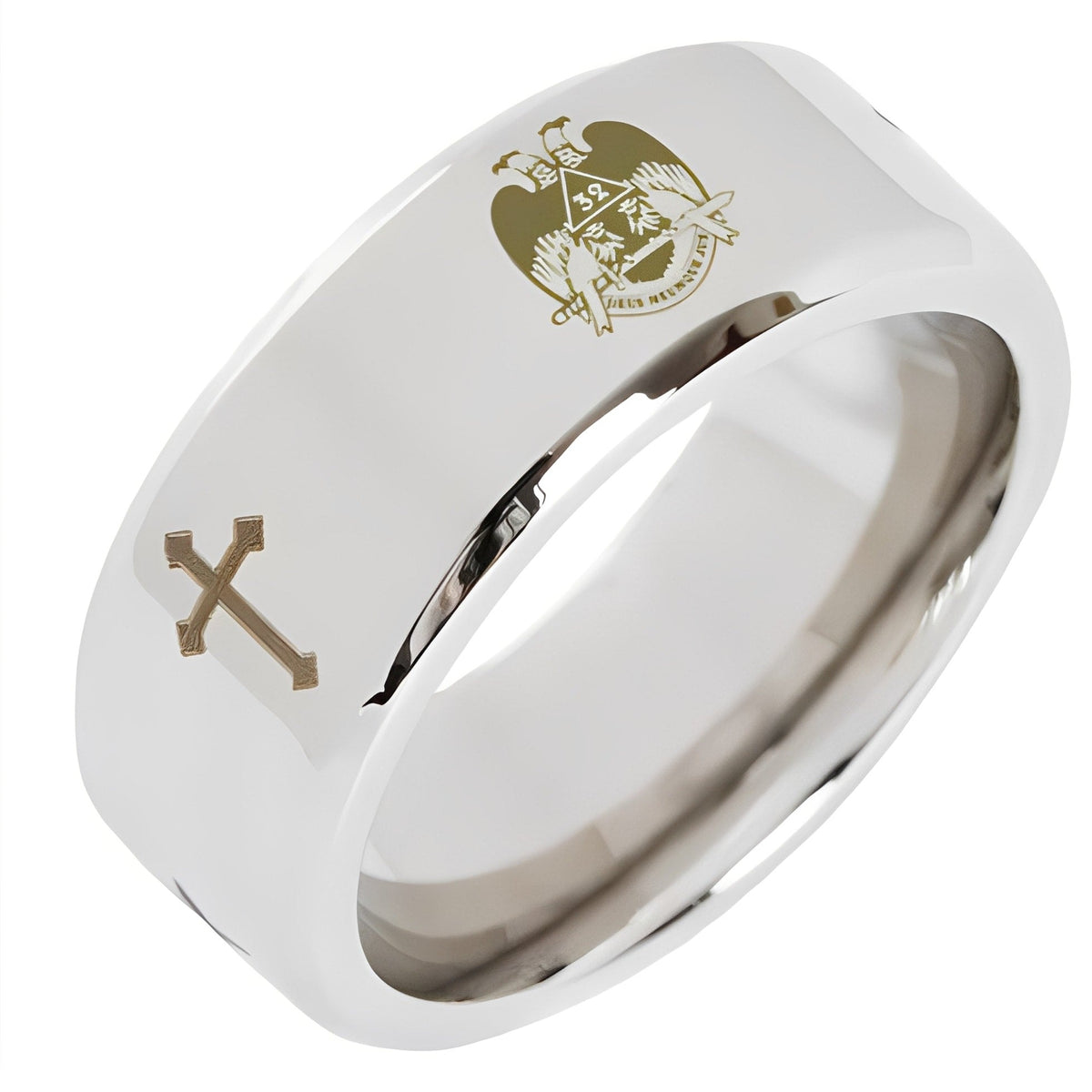 32nd Degree Scottish Rite Ring - Wings Down Beveled Silver Cross