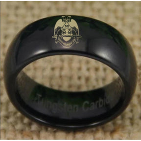 32nd Degree Scottish Rite Ring - Wings Down Black Dome Tungsten Personalizable