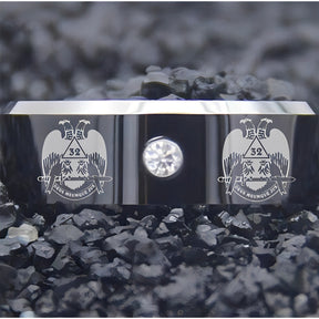 32nd Degree Scottish Rite Ring - Wings Down Black Silver Bevel With CZ Stone