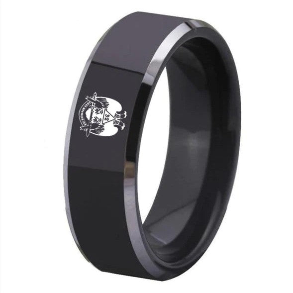 Ring des 32. Grades des Schottischen Ritus – Flügel nach unten, aus schwarzem Wolframcarbid, personalisierbar