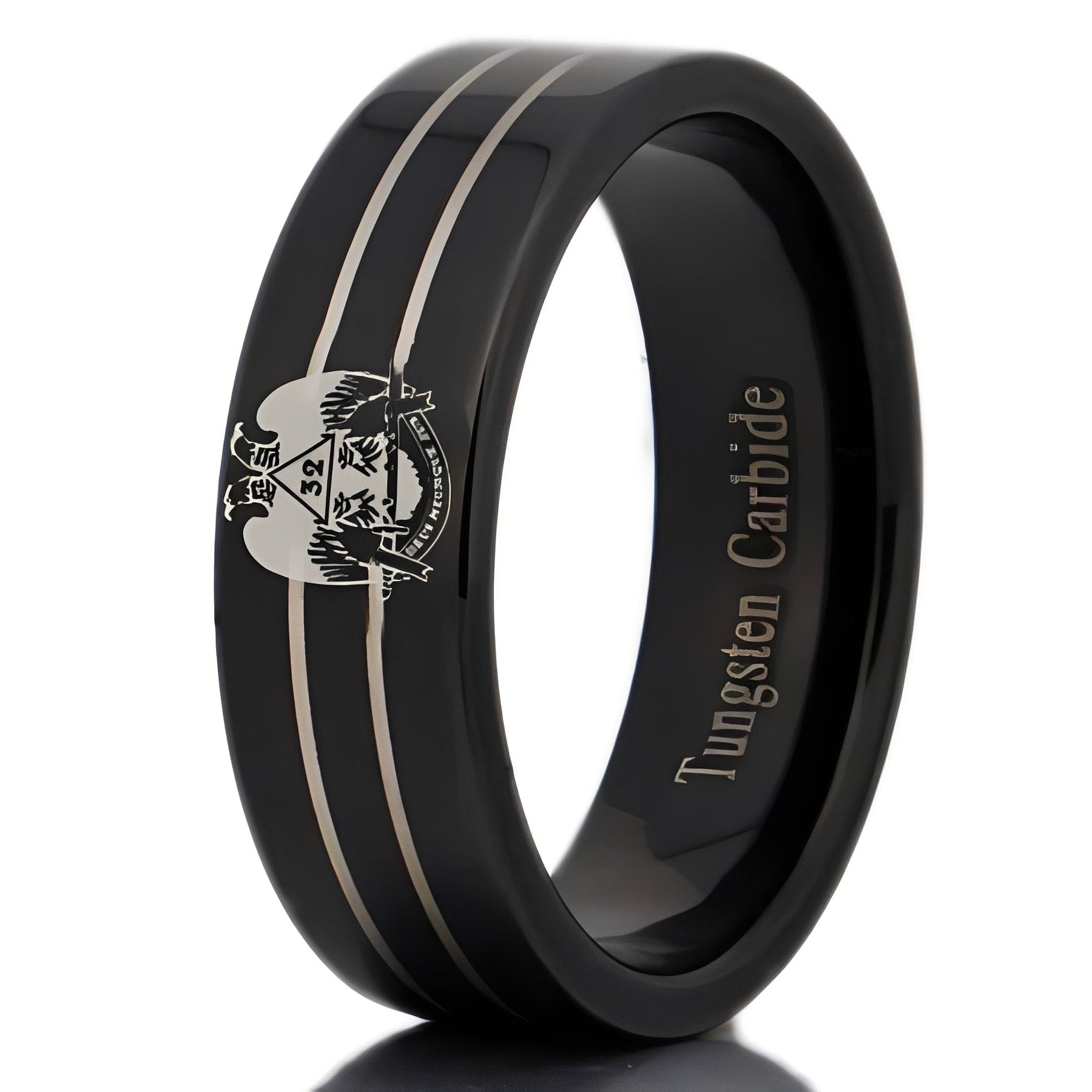 Anillo de rito escocés de grado 32 - Alas hacia abajo de tungsteno negro personalizable