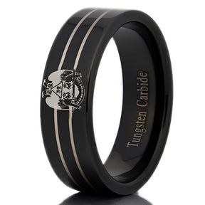 Anillo de rito escocés de grado 32 - Alas hacia abajo de tungsteno negro personalizable