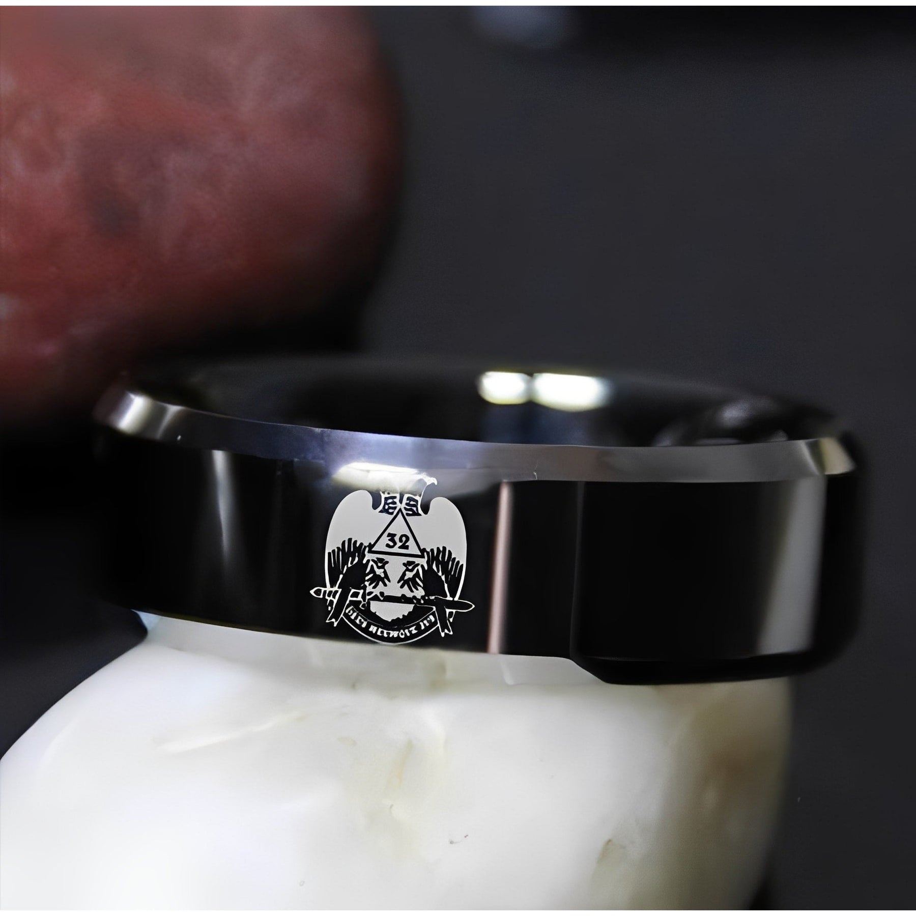 32nd Degree Scottish Rite Ring - Wings Down Black Tungsten Personalizable