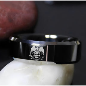 32nd Degree Scottish Rite Ring - Wings Down Black Tungsten Personalizable