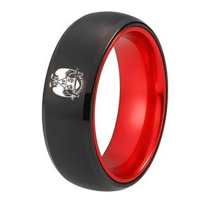 32nd Degree Scottish Rite Ring - Wings Down Black Tungsten With Red Aluminum Inlay Personalizable