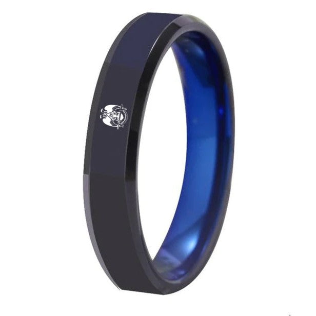 32nd Degree Scottish Rite Ring - Wings Down Black With Blue Tungsten Personalizable