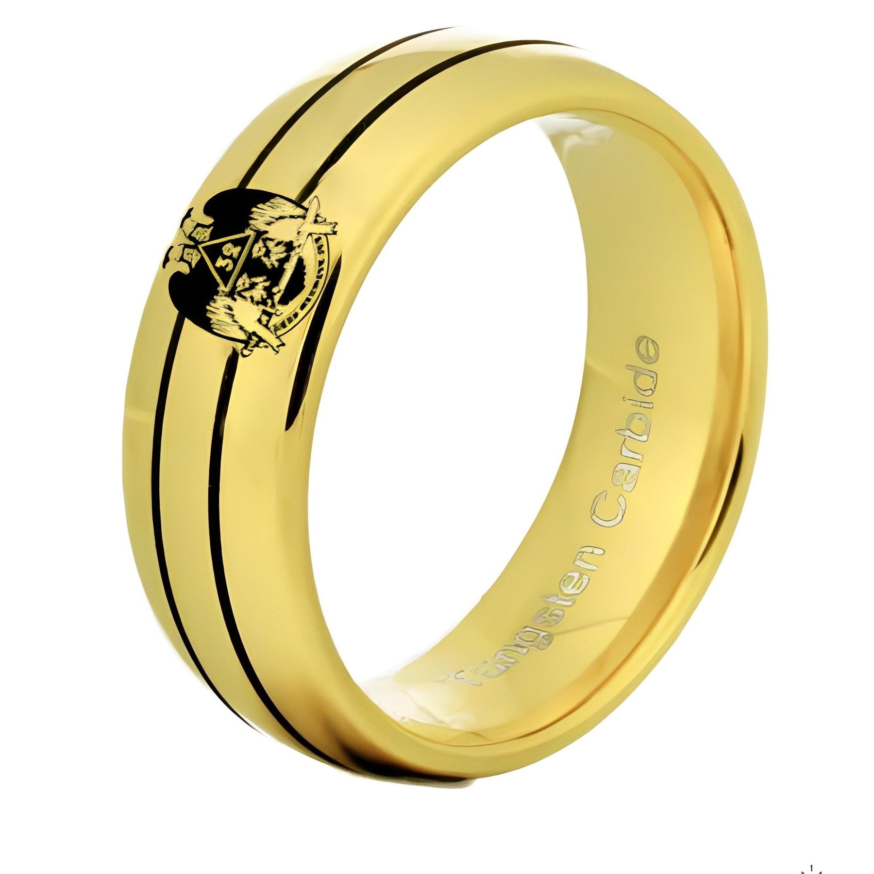 32nd Degree Scottish Rite Ring - Wings Down Gold Rounded Tungsten Personalizable