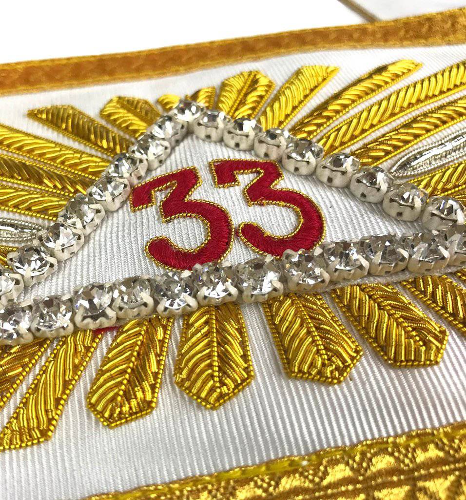 33rd Degree Sash - Gold Fringe & White Ribbon - Bricks Masons