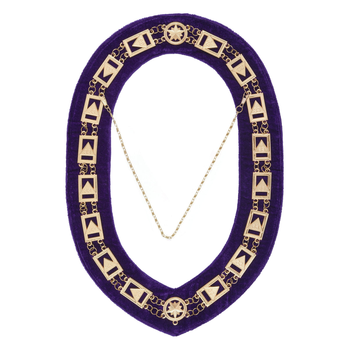 33rd Degree Scottish Rite Chain Collar - Gold Plated Chain On Purple Velvet
