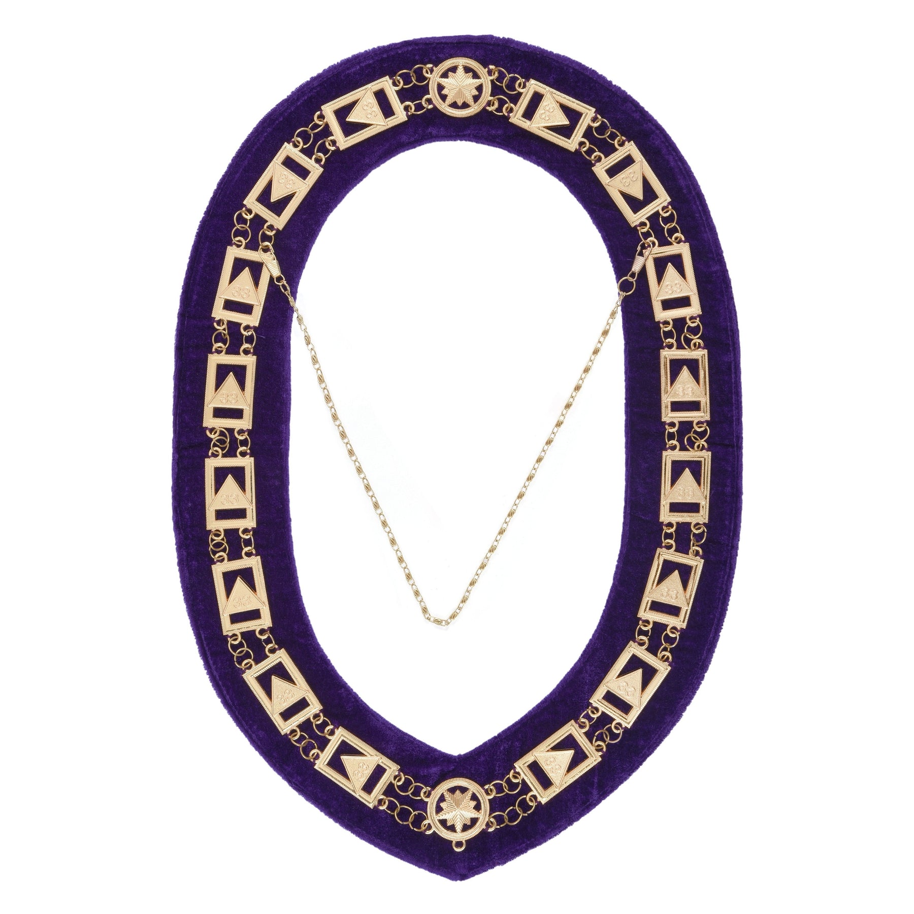 33rd Degree Scottish Rite Chain Collar - Gold Plated Chain On Purple Velvet