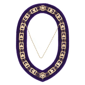 33rd Degree Scottish Rite Chain Collar - Gold Plated Chain On Purple Velvet