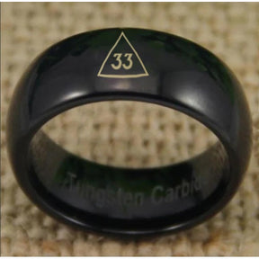 33rd Degree Scottish Rite Ring - Black Dome Tungsten Personalizable