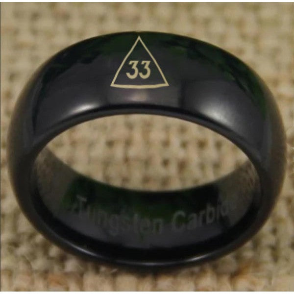 33rd Degree Scottish Rite Ring - Black Dome Tungsten Personalizable