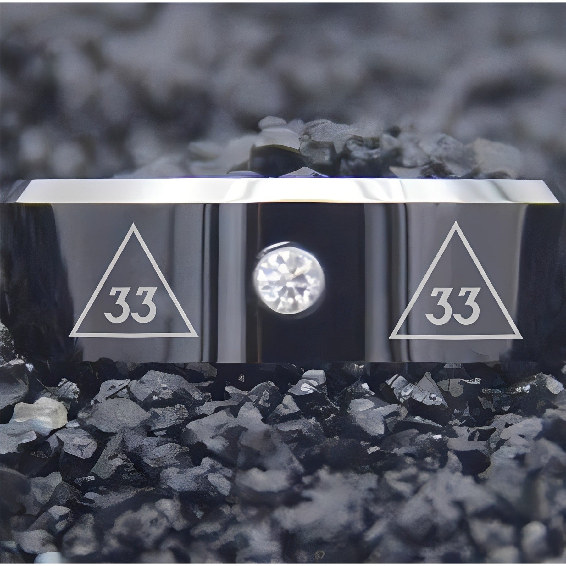 33rd Degree Scottish Rite Ring - Black Silver Bevel With CZ Stone