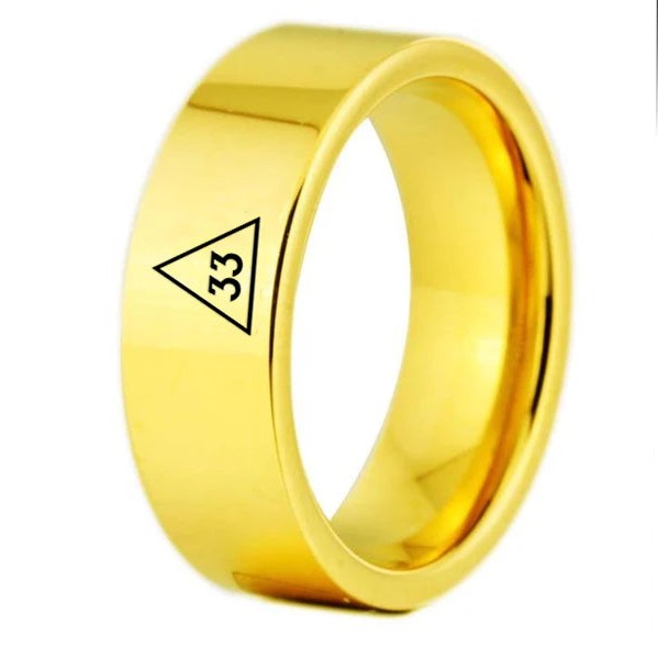Anillo de rito escocés de grado 33 - Tungsteno con corte de tubo color oro personalizable